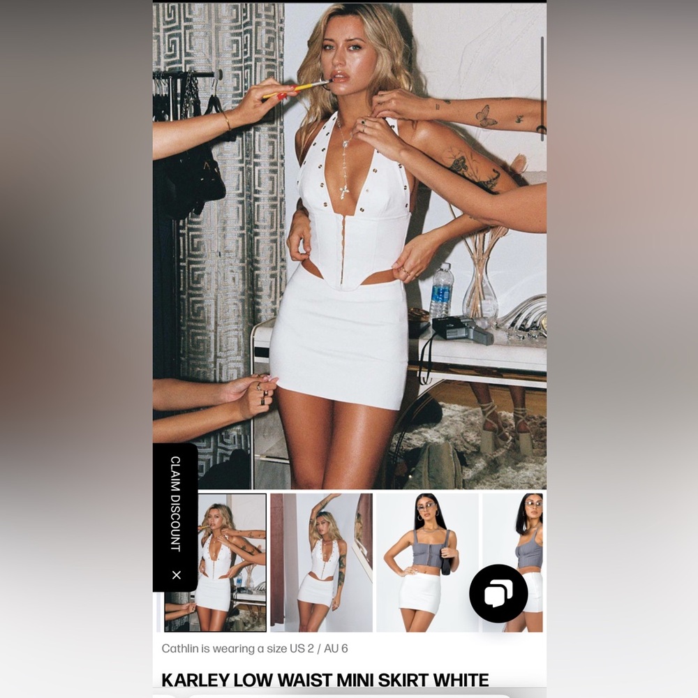 Princess Polly- Karley Low Waist Mini Skirt - white mini skirt - size 0